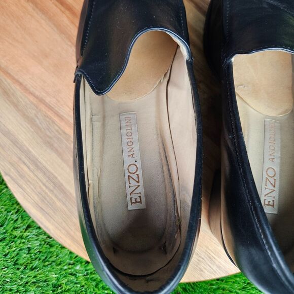 Enzo Angiolini Black Leather Loafer Pumps Size 10 M Chunky Block Heels Classic - Picture 10 of 16